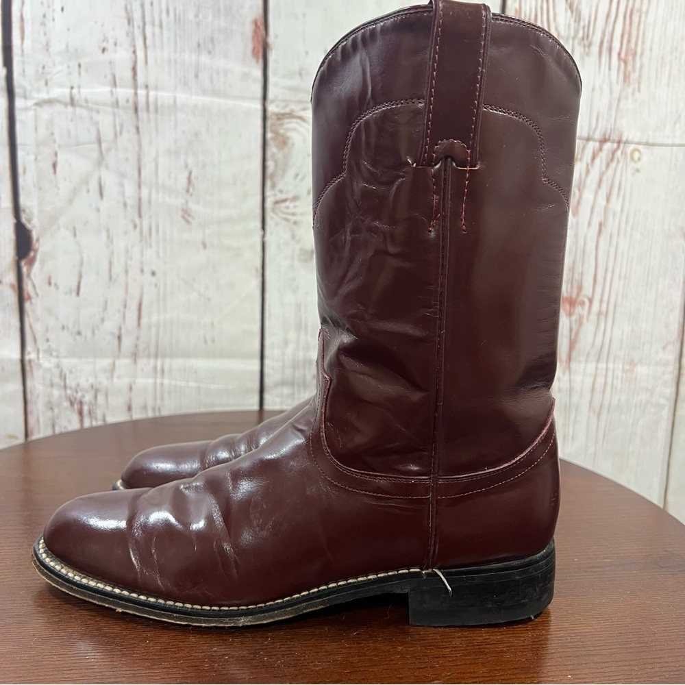 Tony Lama Vintage Cherry colored Men's Brown Leather Western Roper Boots 8B - Picture 7 of 16